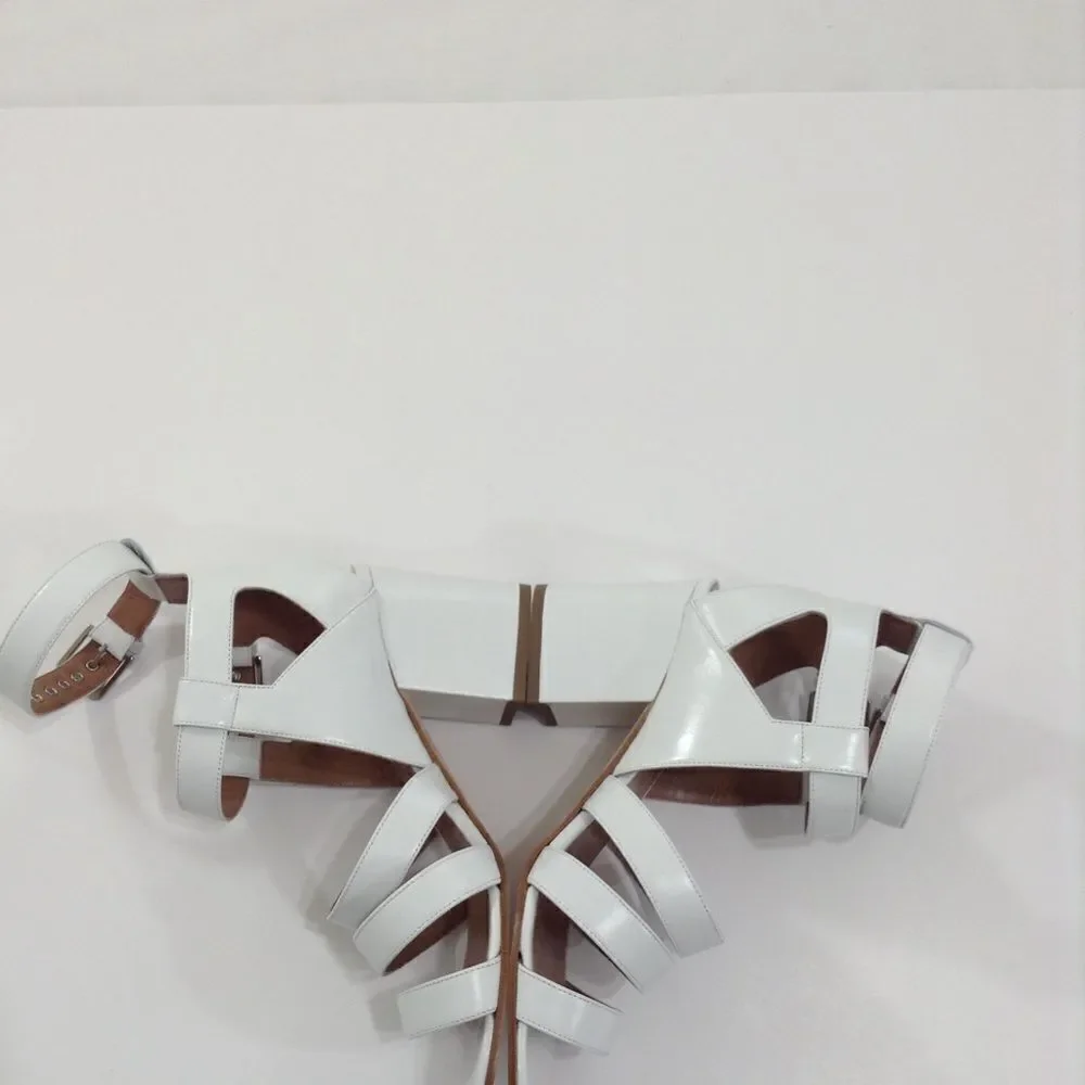 Laurence Decade Leather White Rela Block Heel Sandal 39